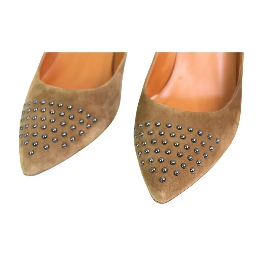 J. CREW OLIVE GENUINE LEATHER SUEDE MID HEEL POINTED CLASSIC PUMP SHOES Sz 8 1/2